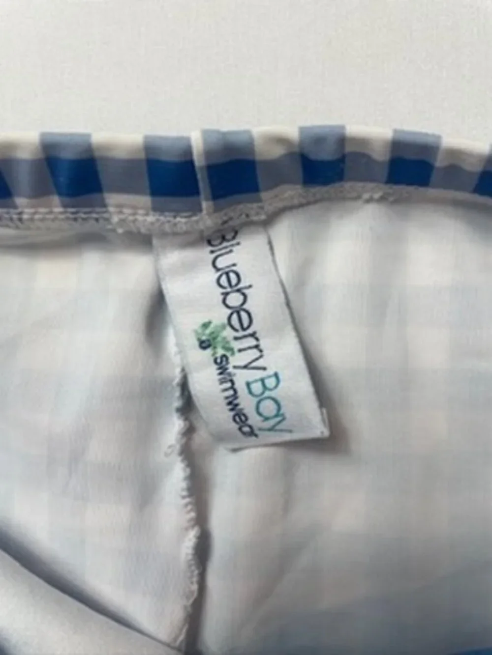 Blueberi Girls Gingham Swim Shorts Blue White Swimsuit Bottoms Size 6Y